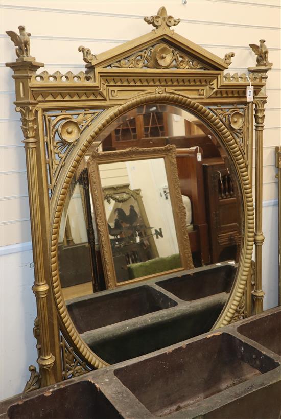 A 19th century giltwood and gesso overmantel, with oval plate H.175cm
